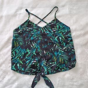 Leaf print knot cami top